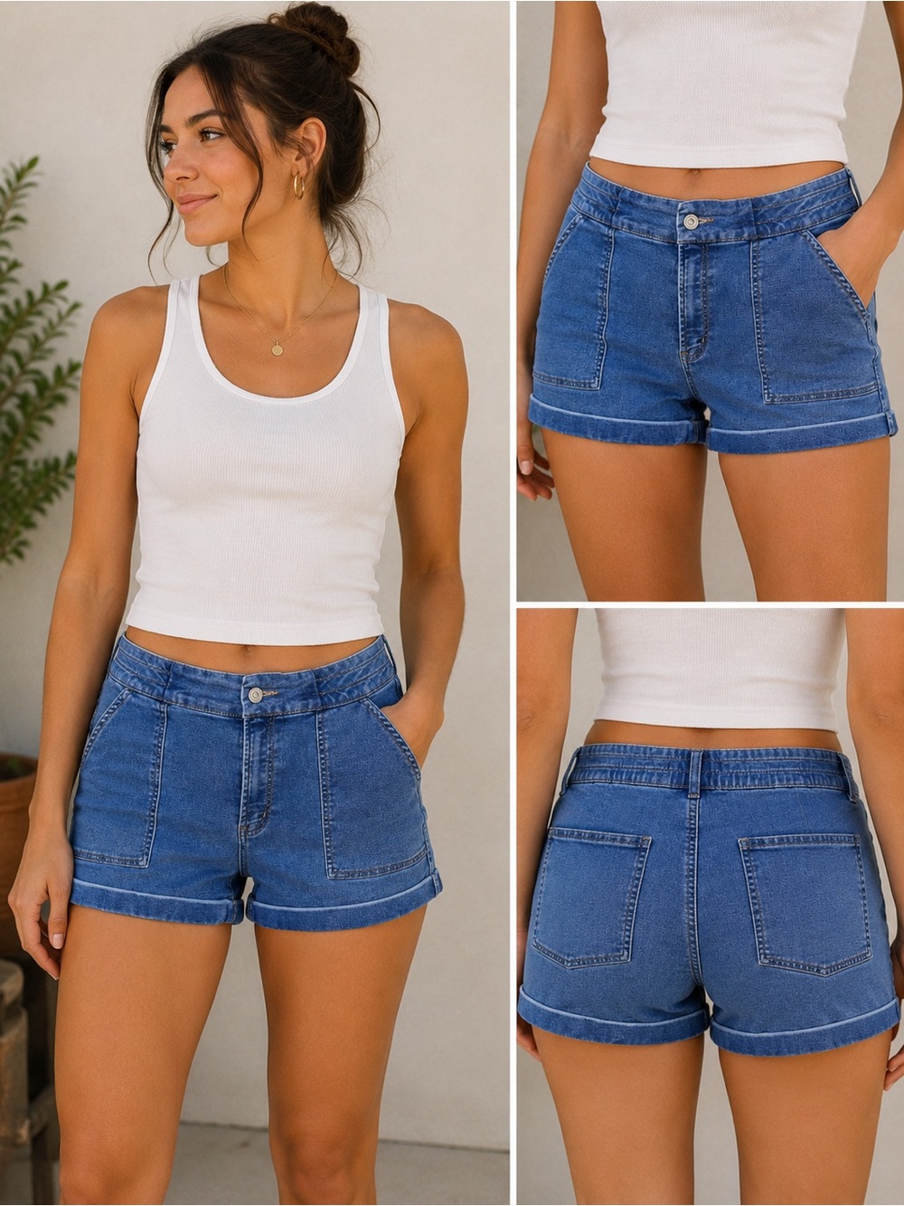 Rewash Denim Shorts Size 11/30‎ High Rise Cuffed Stretch Utility Pocket Shorts